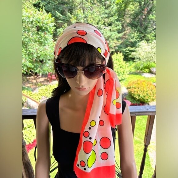 Vintage phsychedelic polka dot head scarf - Picture 2 of 9